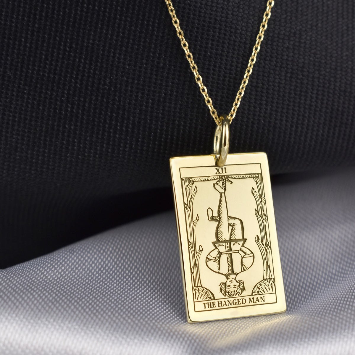 14K Gold Hanged Man Tarot Card Pendant Necklace