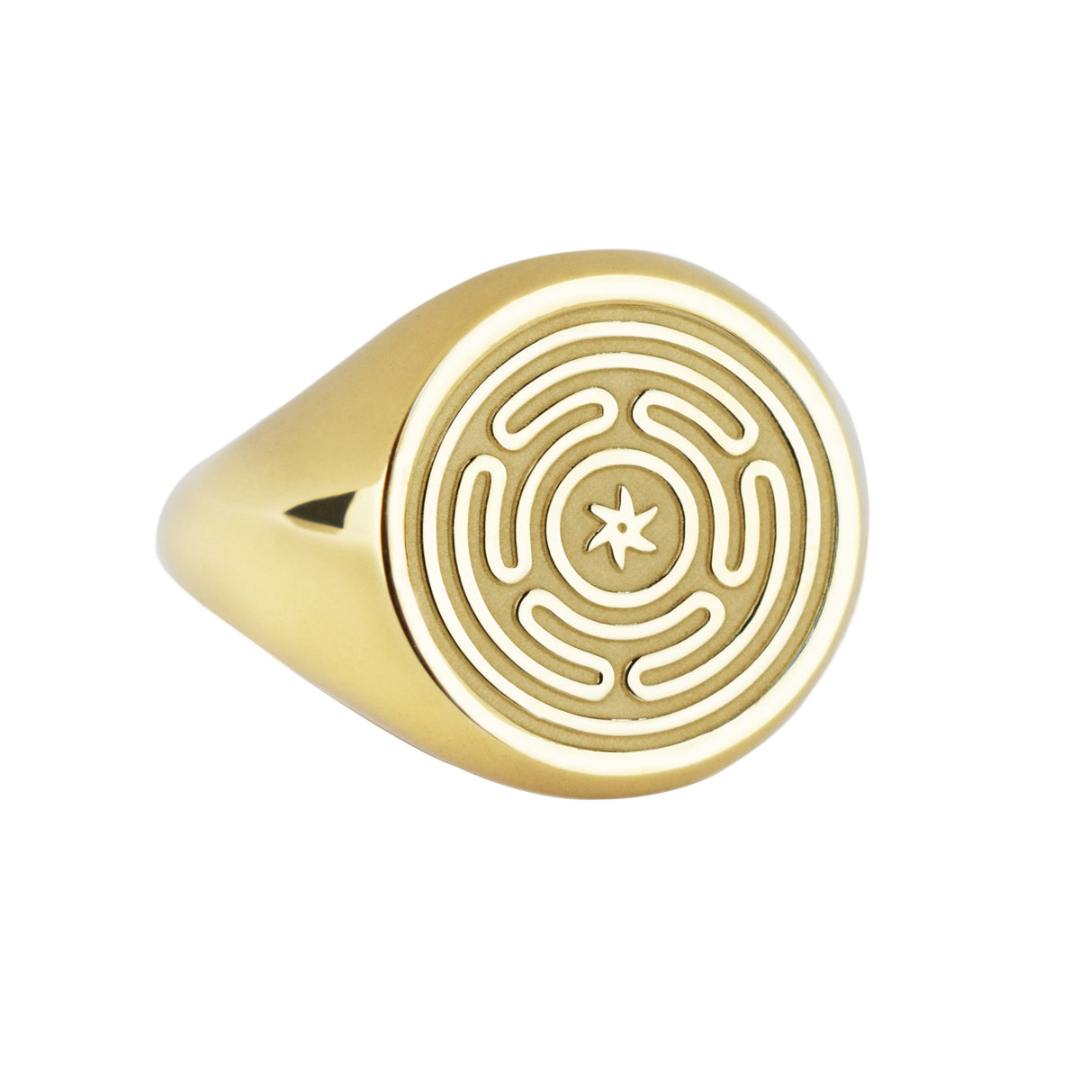 14K Gold Hecate's Wheel Signet Ring