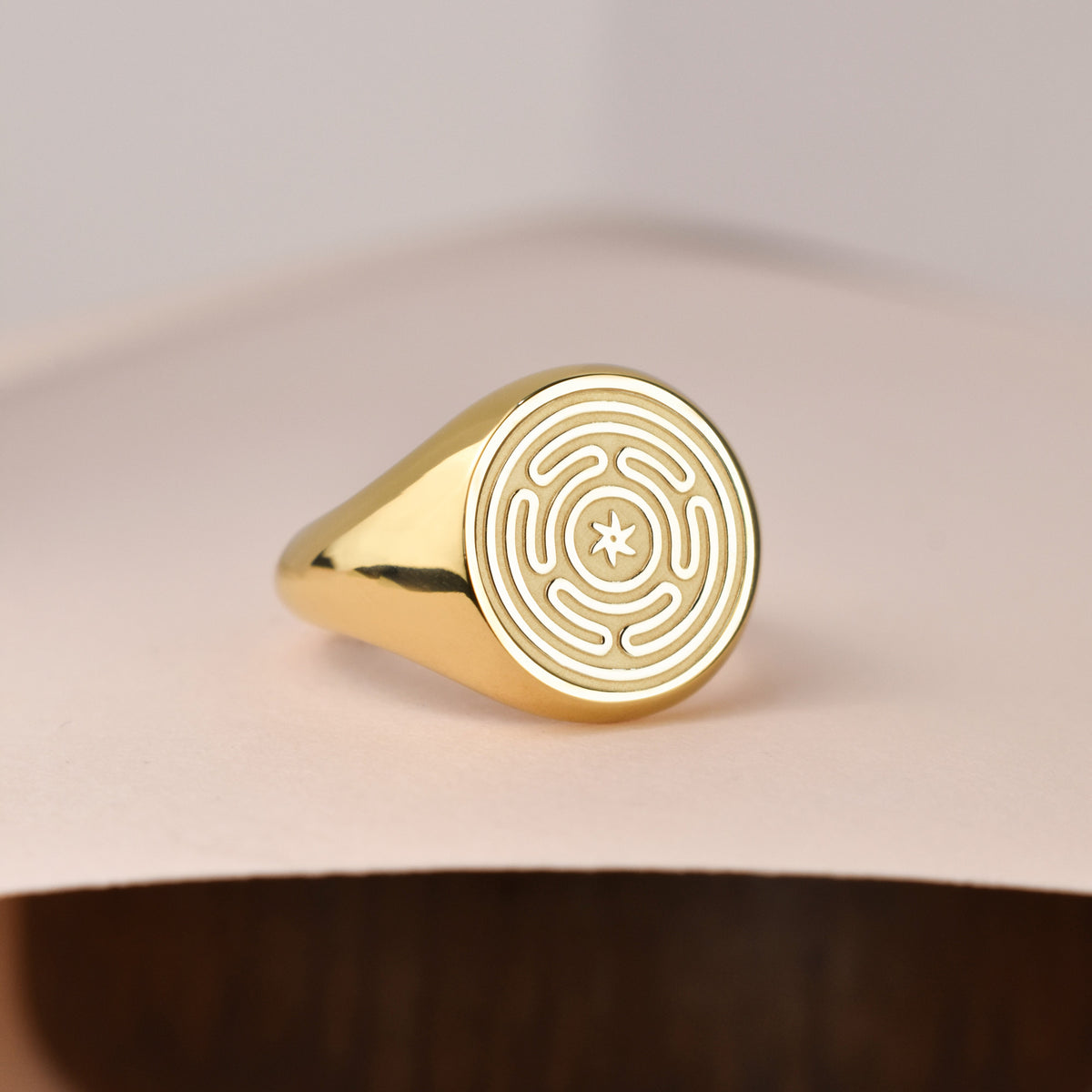 14K Gold Hecate's Wheel Signet Ring