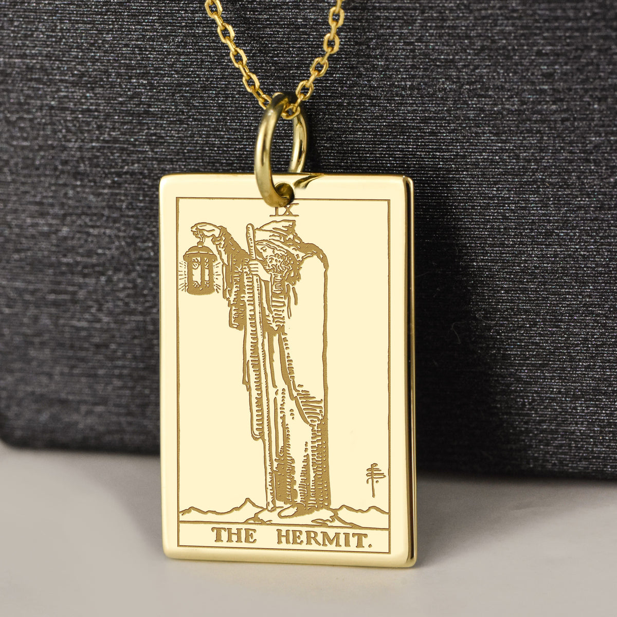 14K Gold Hermit Tarot Card Pendant Necklace