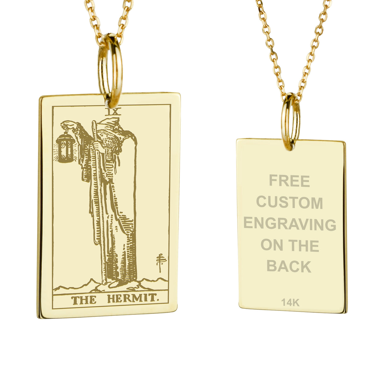 14K Gold Hermit Tarot Card Pendant Necklace
