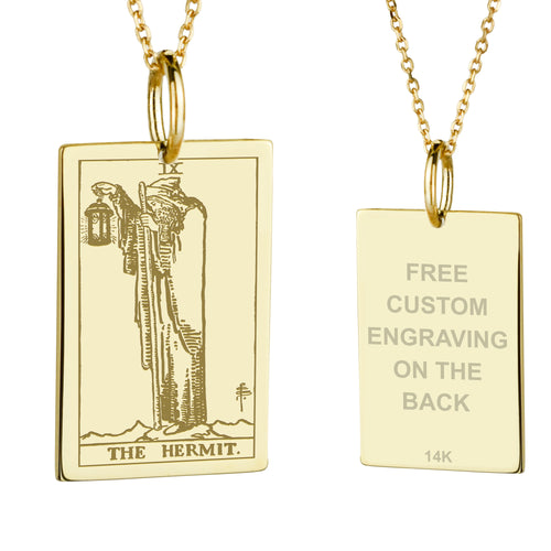 14K Gold Hermit Tarot Card Pendant Necklace