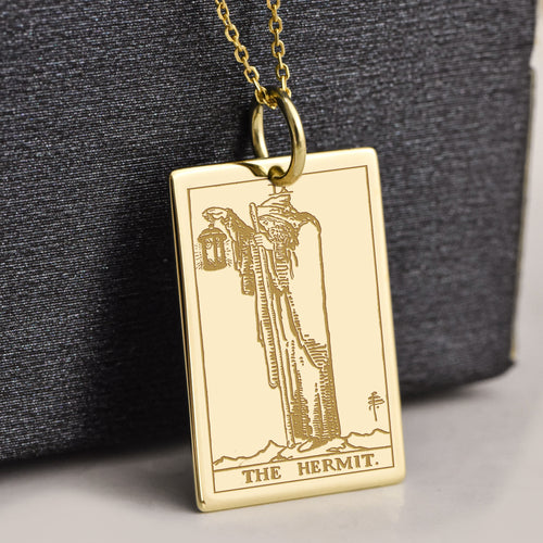 14K Gold Hermit Tarot Card Pendant Necklace