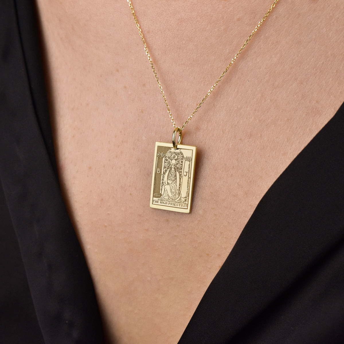 14K Gold High Priestess Tarot Card Pendant Necklace