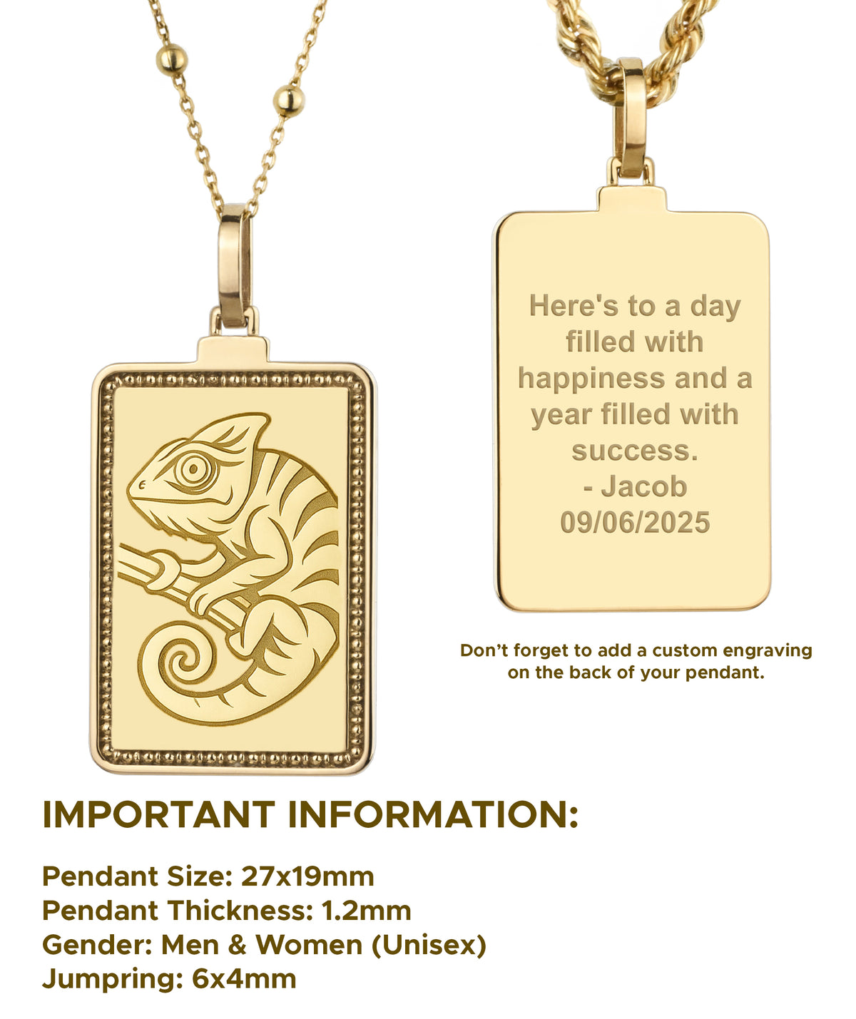 14K Gold Chameleon Pendant Necklace