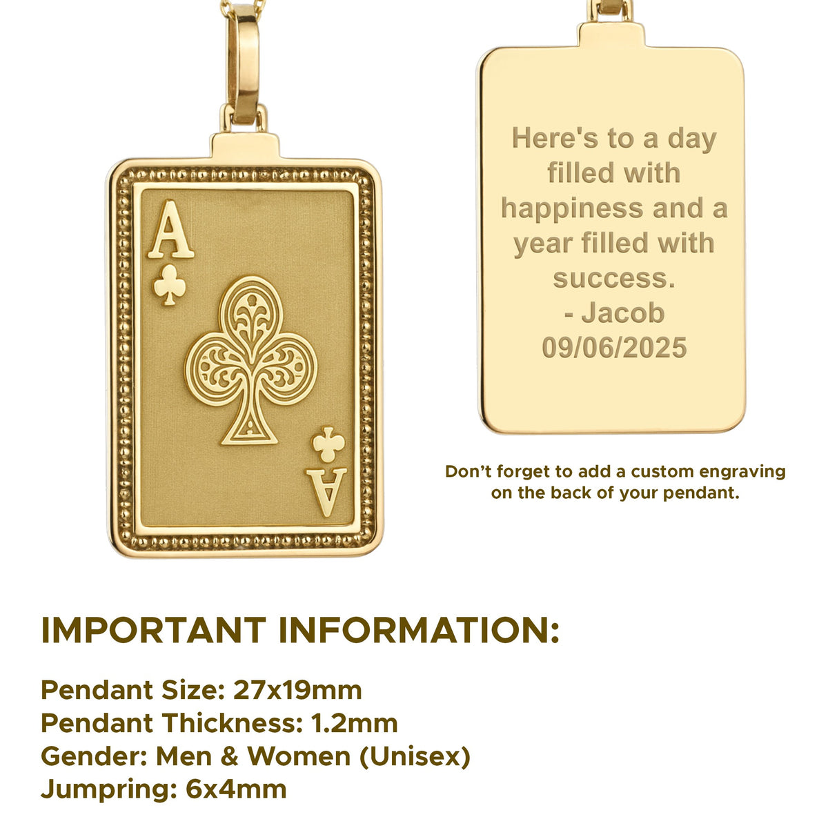 14K Gold Ace of Clubs Pendant Necklace