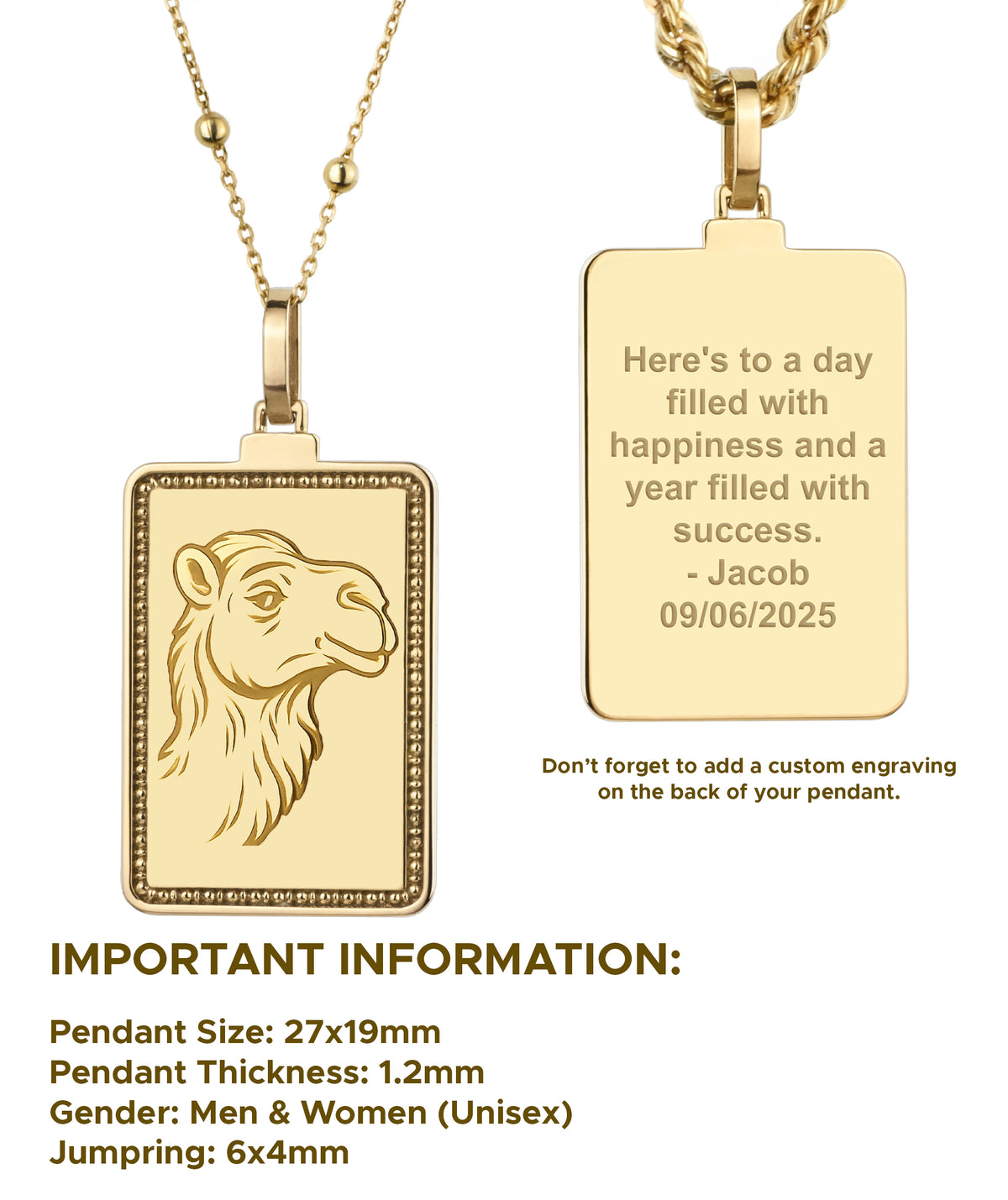 14K Gold Camel Pendant Necklace