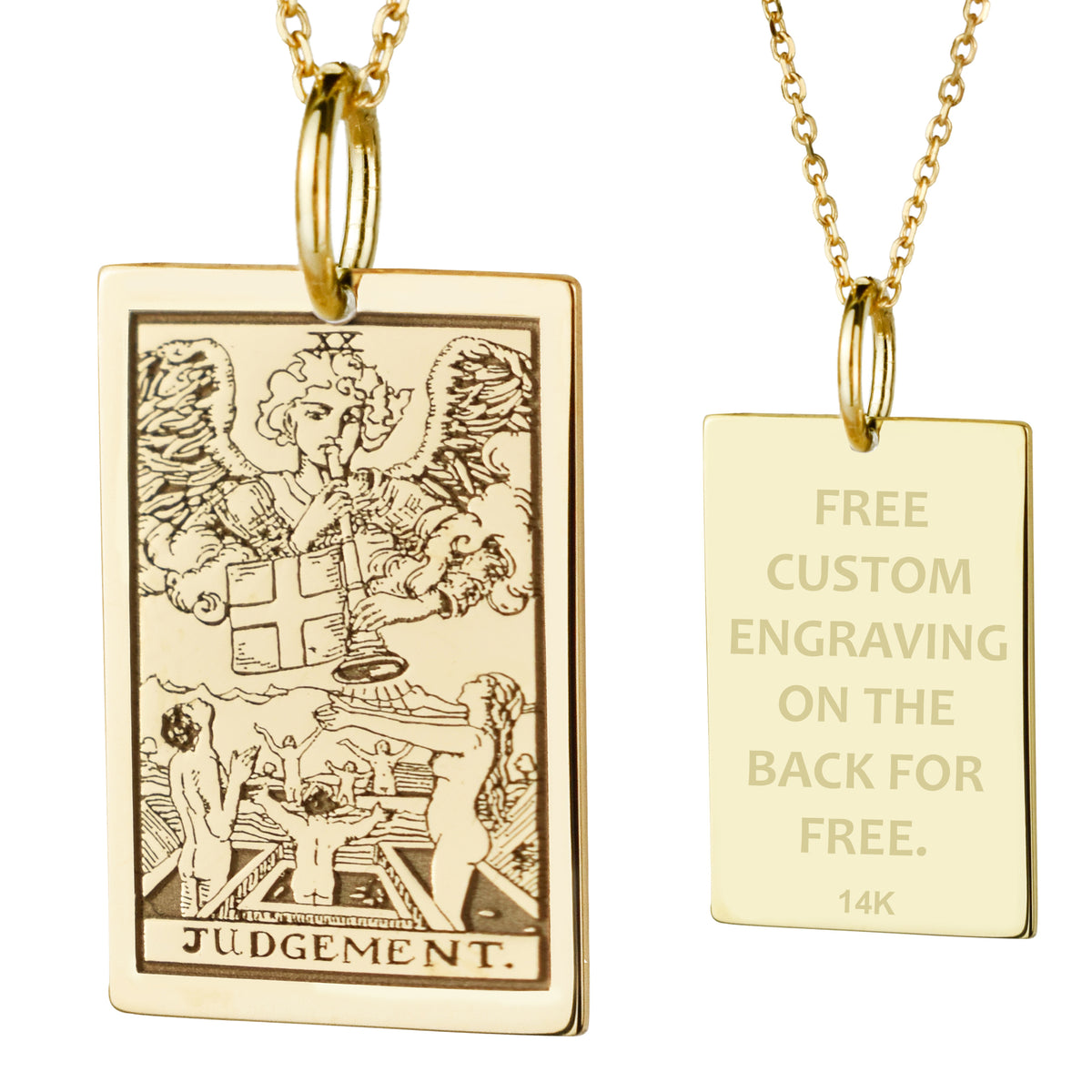 14K Gold Judgement Tarot Card Pendant Necklace