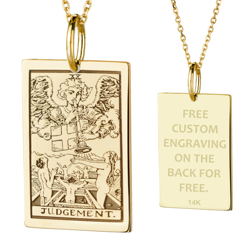 14K Gold Judgement Tarot Card Pendant Necklace