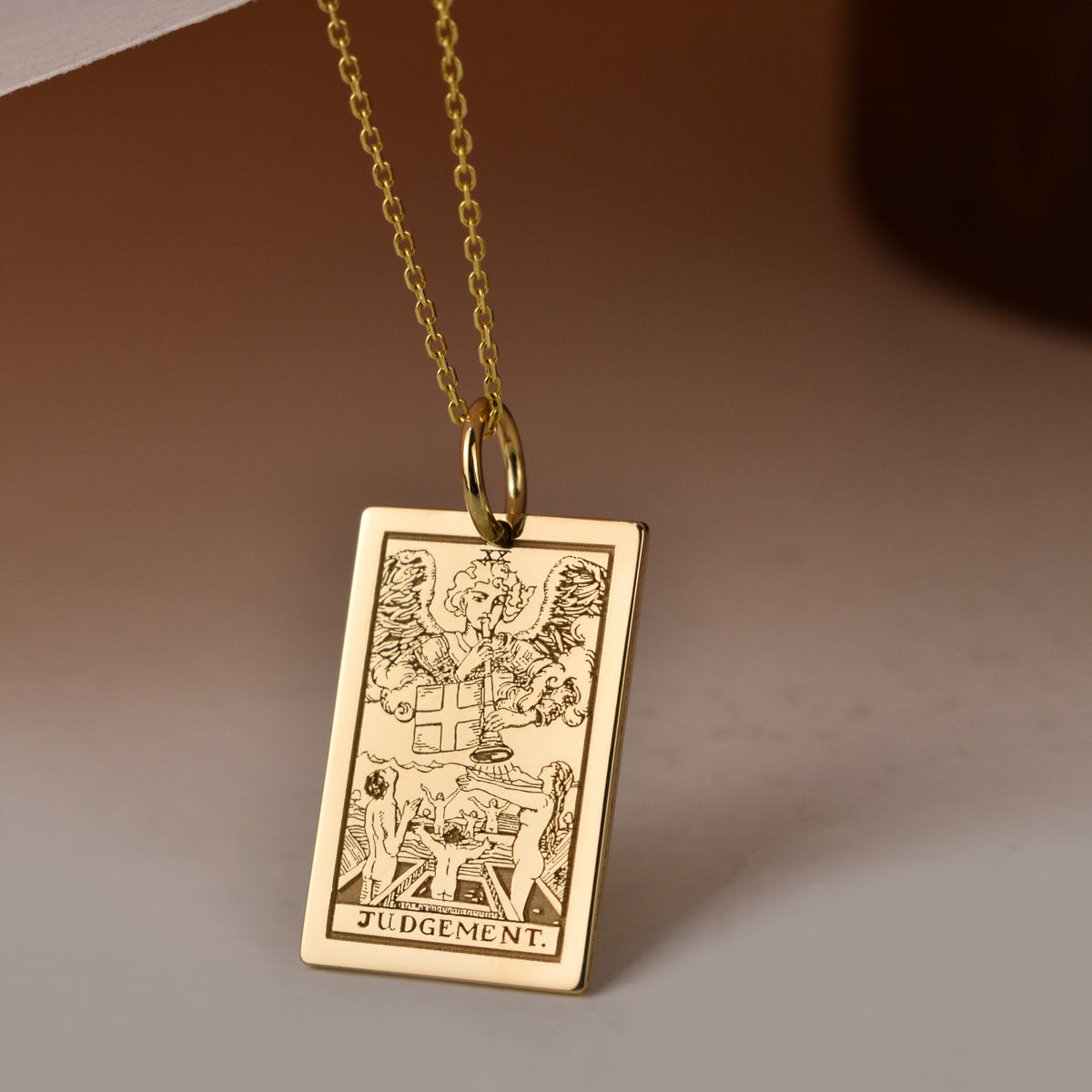 14K Gold Judgement Tarot Card Pendant Necklace
