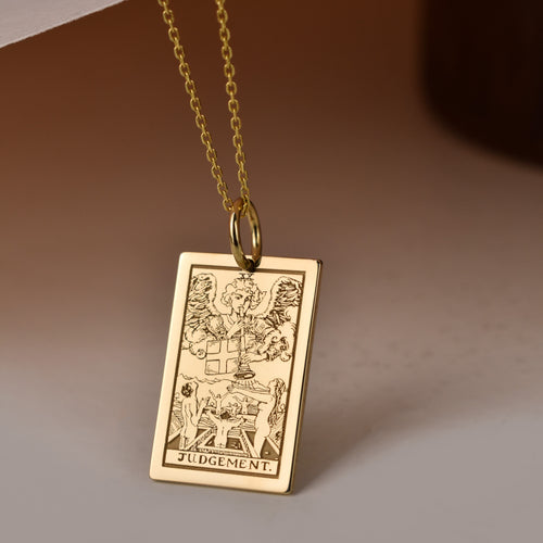 14K Gold Judgement Tarot Card Pendant Necklace