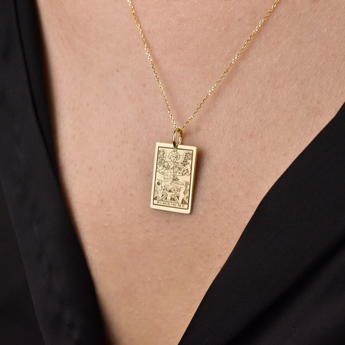 14K Gold Judgement Tarot Card Pendant Necklace