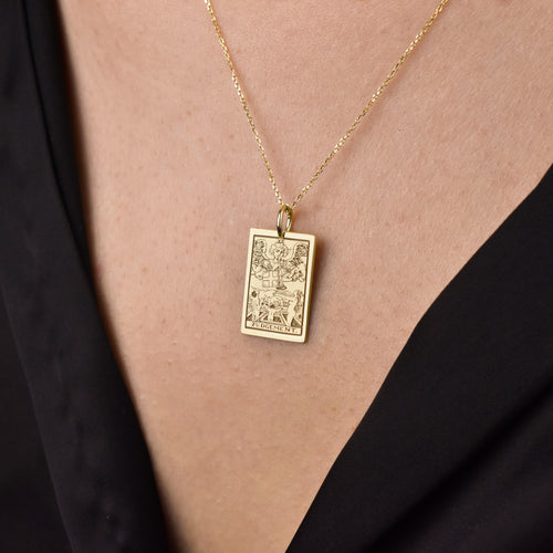 14K Gold Judgement Tarot Card Pendant Necklace