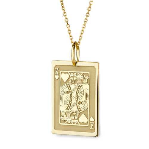 14K Gold King of Hearts Playing Card Pendant Necklace