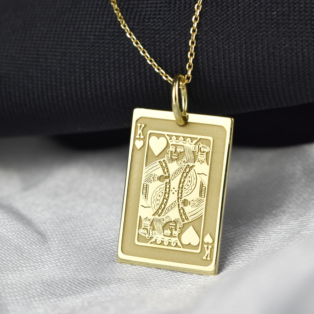 14K Gold King of Hearts Playing Card Pendant Necklace
