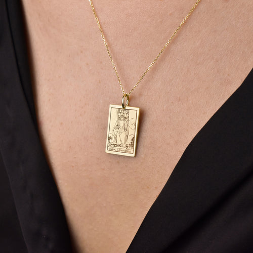 14K Gold King of Swords Tarot Card Pendant Necklace