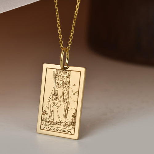 14K Gold King of Swords Tarot Card Pendant Necklace