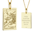 14K Gold Knight of Swords Tarot Card Pendant Necklace