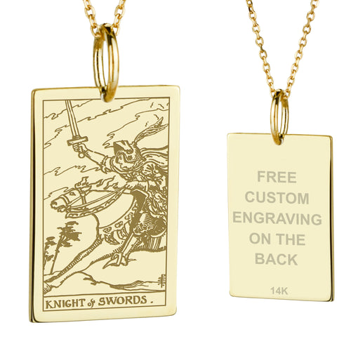14K Gold Knight of Swords Tarot Card Pendant Necklace
