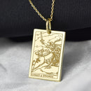 14K Gold Knight of Swords Tarot Card Pendant Necklace