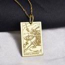 14K Gold Knight of Swords Tarot Card Pendant Necklace