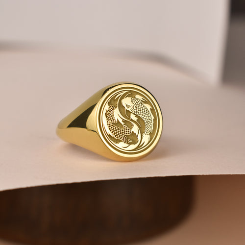 14K Gold Koi Fish Signet Ring