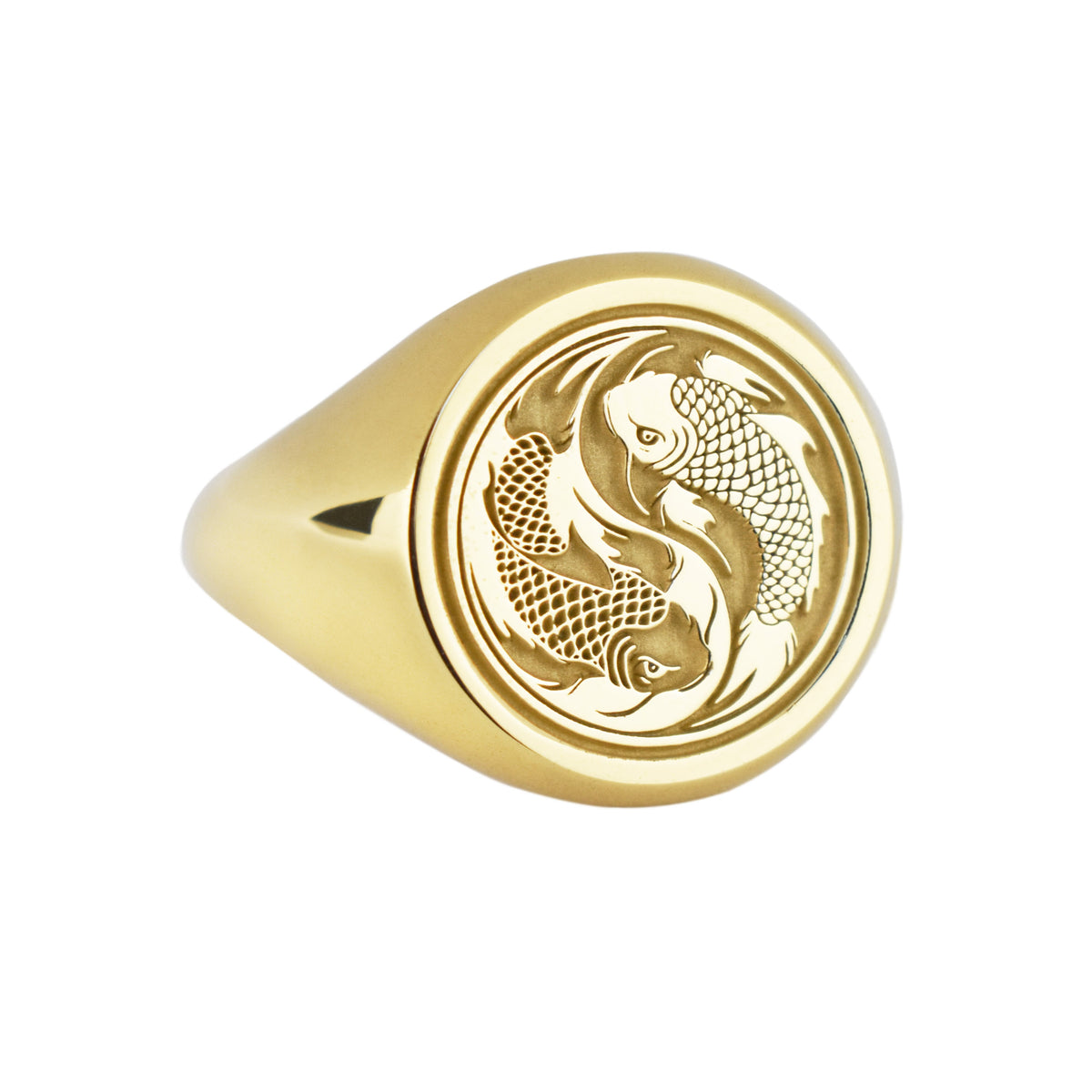 14K Gold Koi Fish Signet Ring