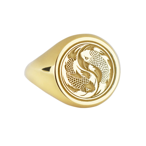 14K Gold Koi Fish Signet Ring
