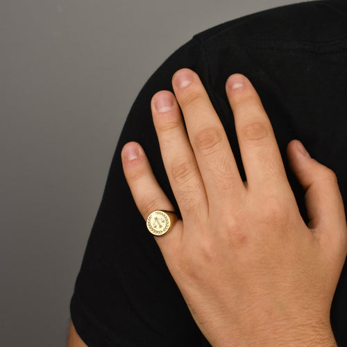 14K Gold Scales of Justice Signet Ring