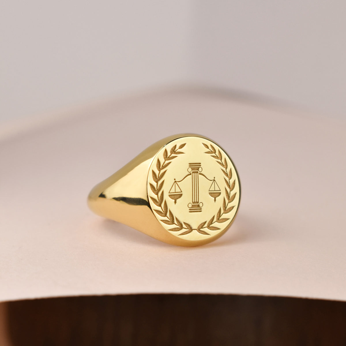 14K Gold Scales of Justice Signet Ring