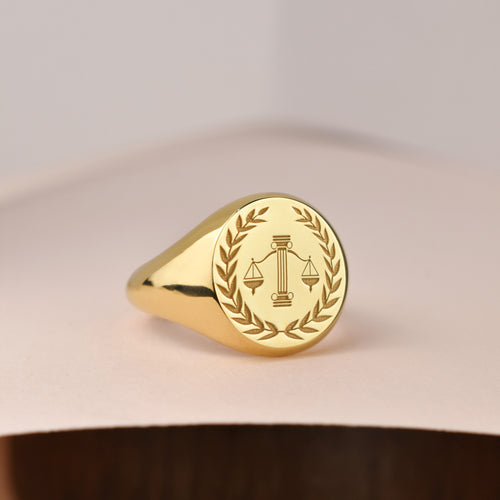 14K Gold Scales of Justice Signet Ring