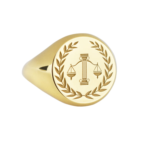 14K Gold Scales of Justice Signet Ring