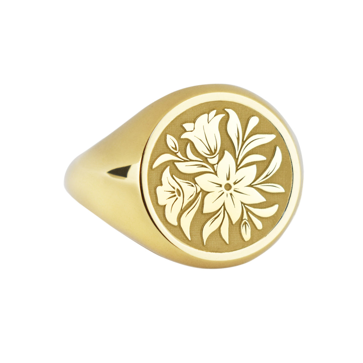 14K Gold Lily Flower Signet Ring