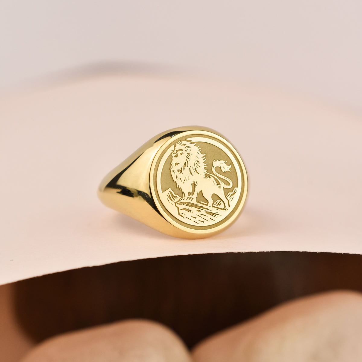 14K Gold Lion Signet Ring