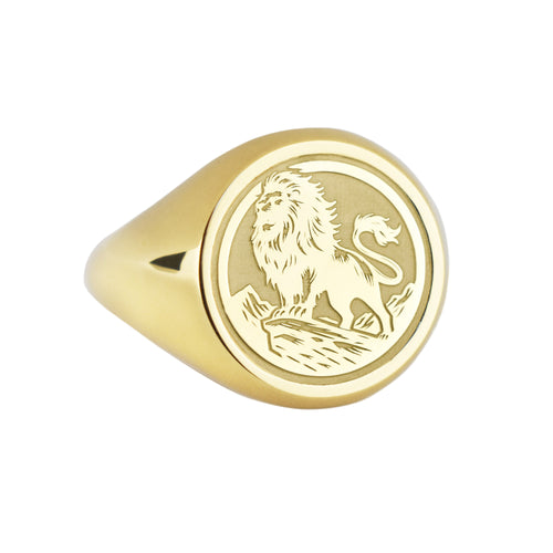 14K Gold Lion Signet Ring