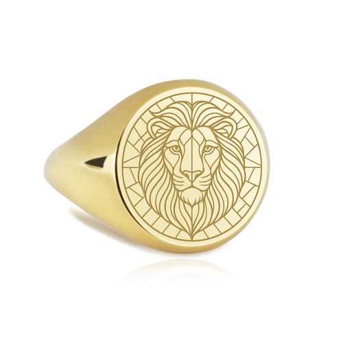 14K Gold Lion Signet Ring