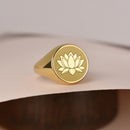 14K Gold Lotus Flower Signet Ring