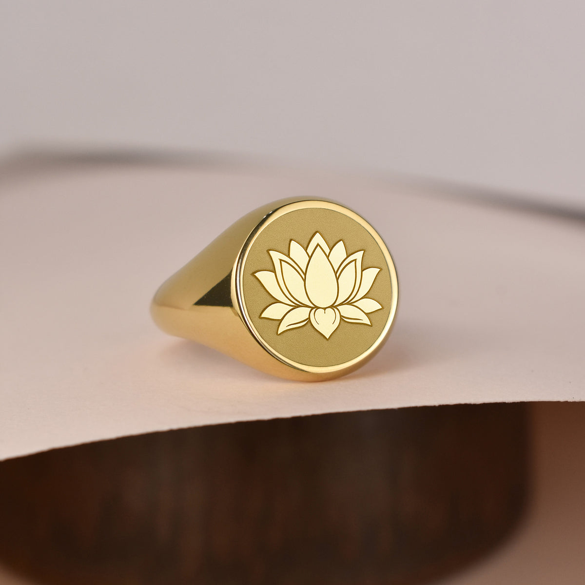 14K Gold Lotus Flower Signet Ring