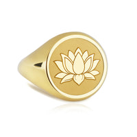 14K Gold Lotus Flower Signet Ring