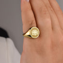 14K Gold Lotus Flower Signet Ring