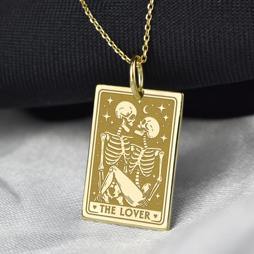 14K Gold Skeleton Lovers Pendant Necklace