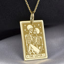 14K Gold Skeleton Lovers Pendant Necklace