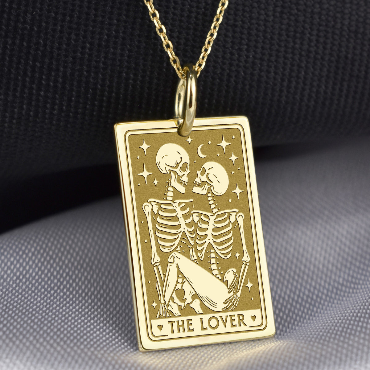 14K Gold Skeleton Lovers Pendant Necklace