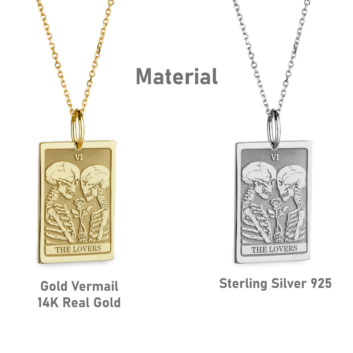14K Gold Lovers Tarot Card Pendant Necklace