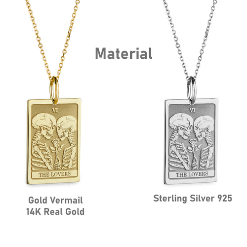 14K Gold Lovers Tarot Card Pendant Necklace