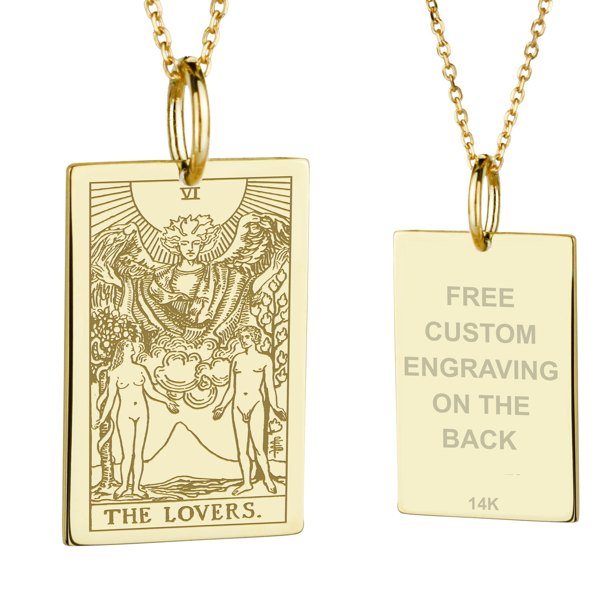 14K Gold Lovers Tarot Card Pendant Necklace