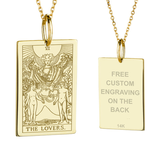 14K Gold Lovers Tarot Card Pendant Necklace