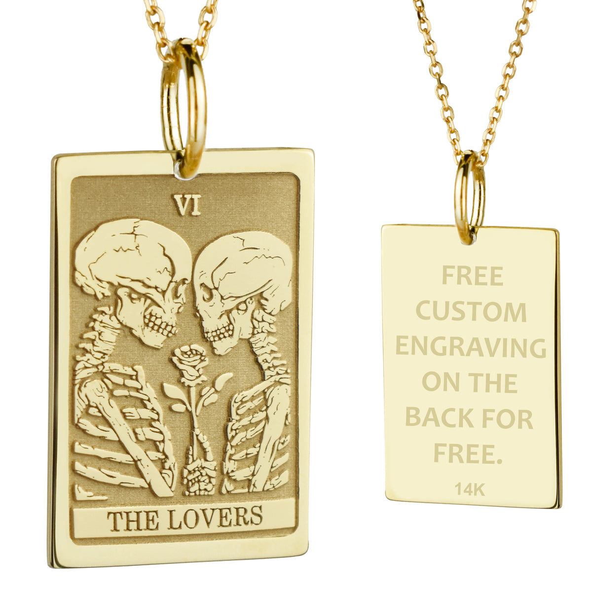 14K Gold Lovers Tarot Card Pendant Necklace