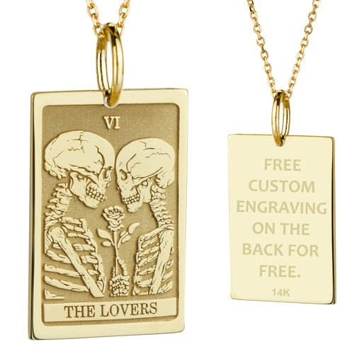 14K Gold Lovers Tarot Card Pendant Necklace