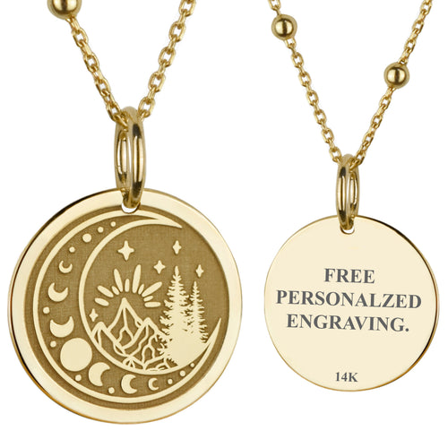 14K Gold Moon Phase Mountain Pendant Necklace